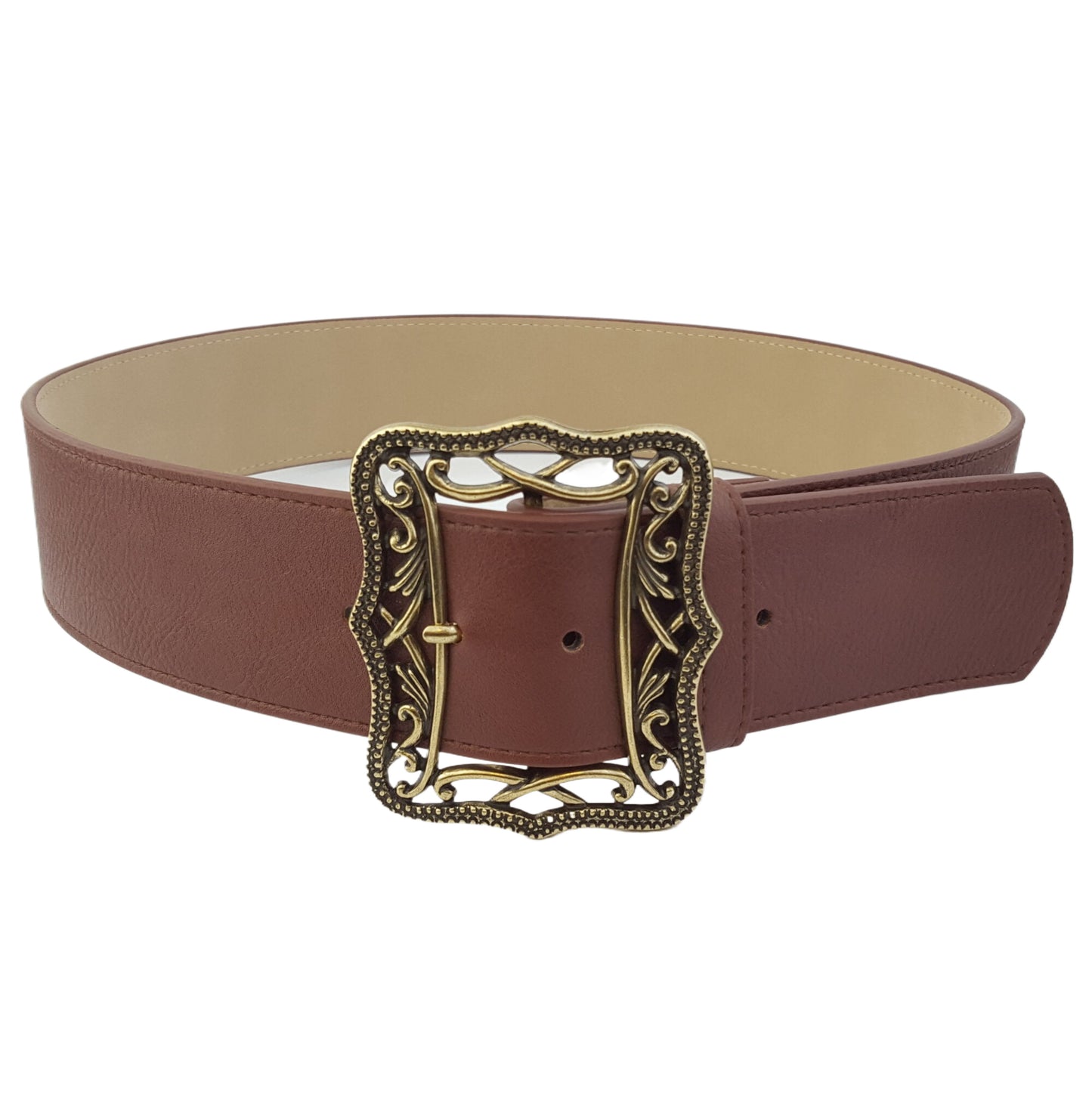 Belt: Wide Width Belt with filigree cutout buckle