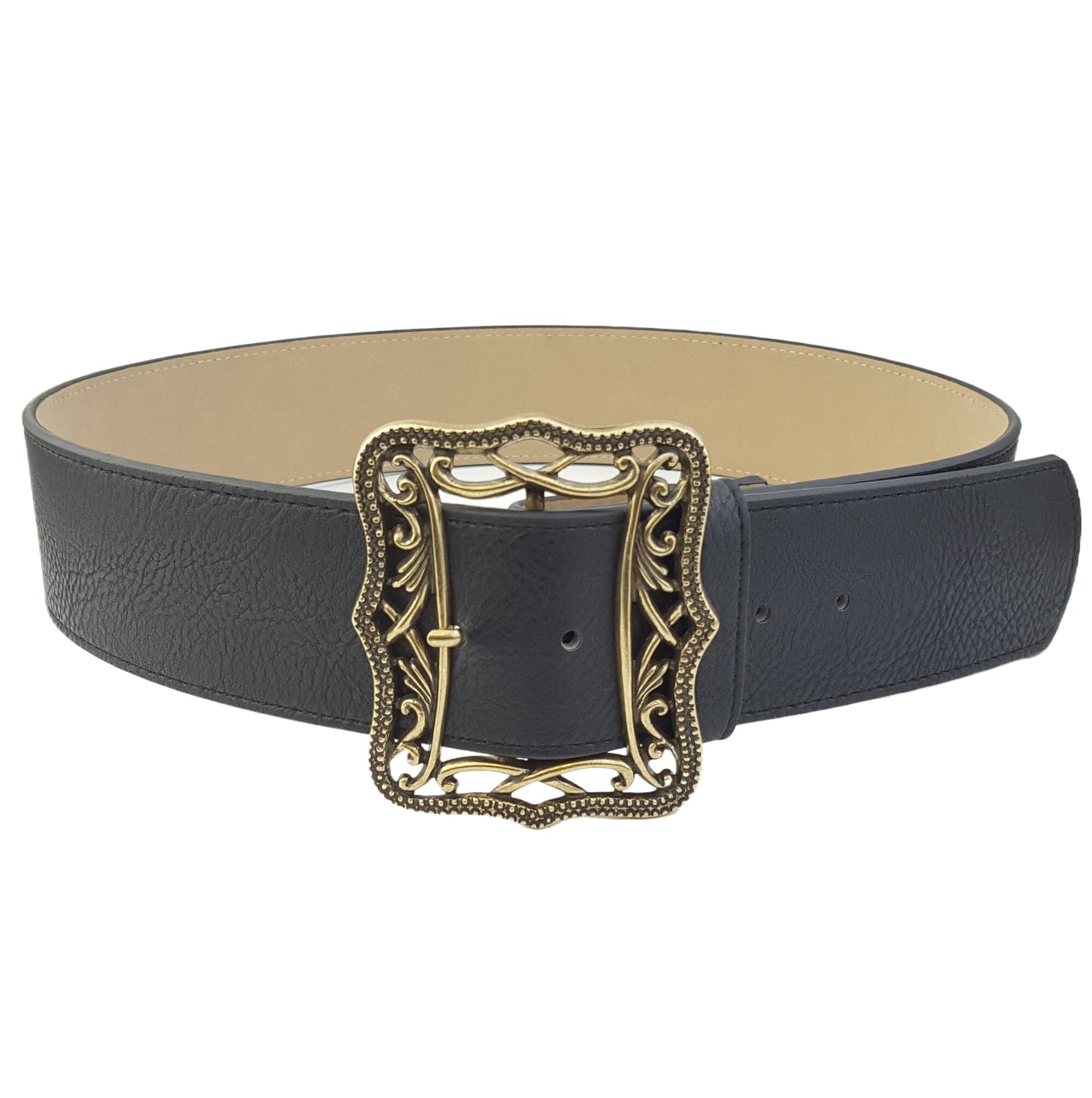Belt: Wide Width Belt with filigree cutout buckle