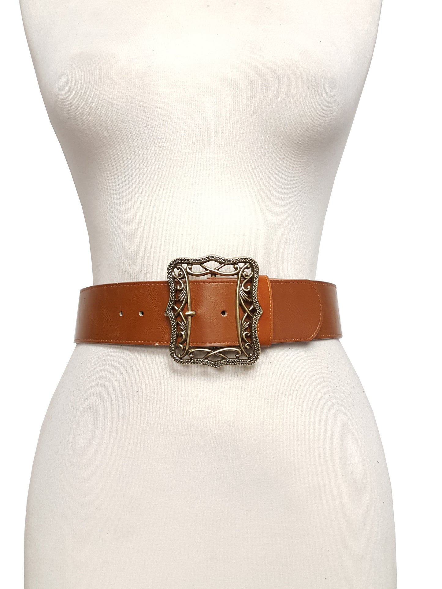 Belt: Wide Width Belt with filigree cutout buckle