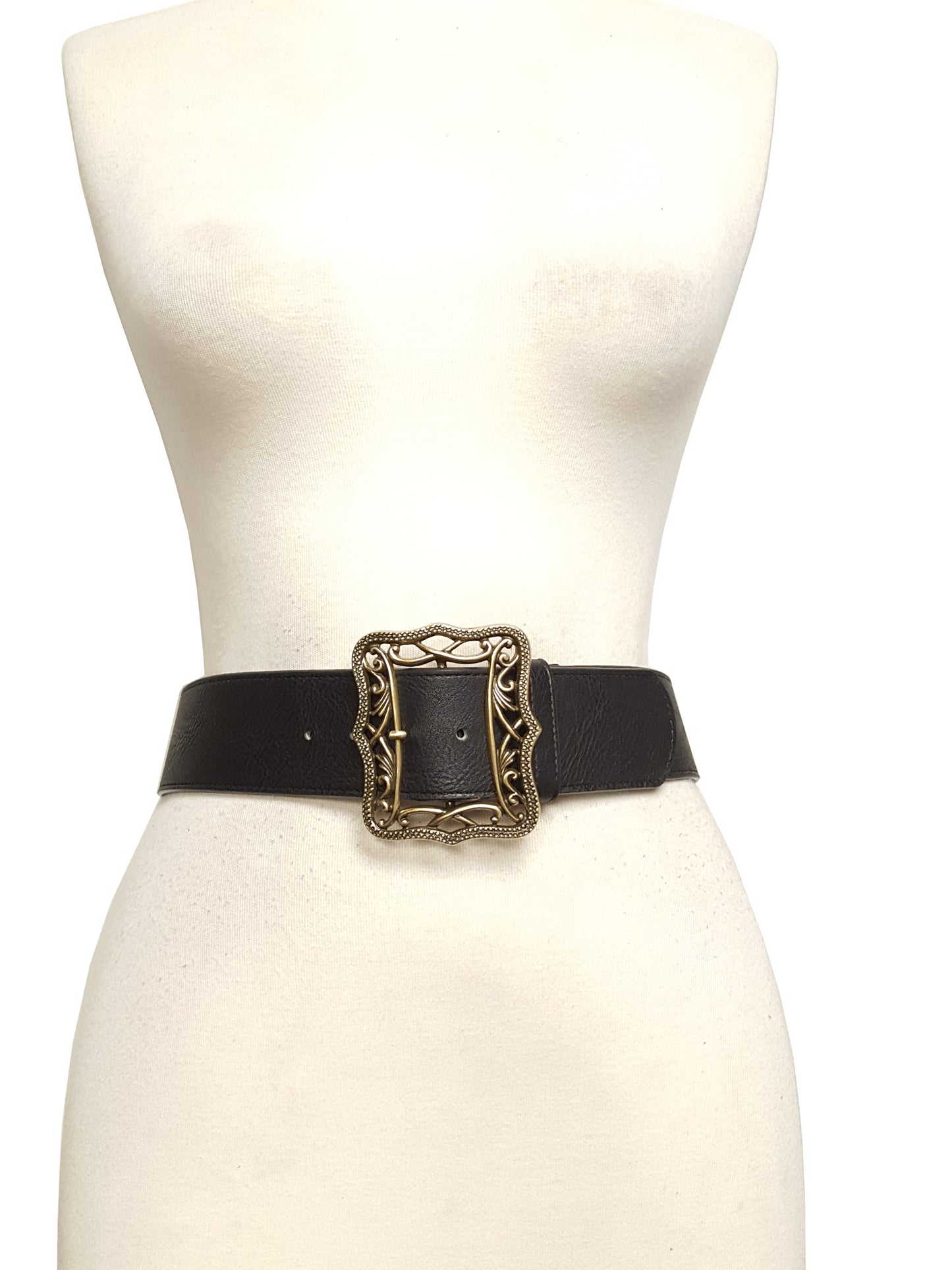 Belt: Wide Width Belt with filigree cutout buckle