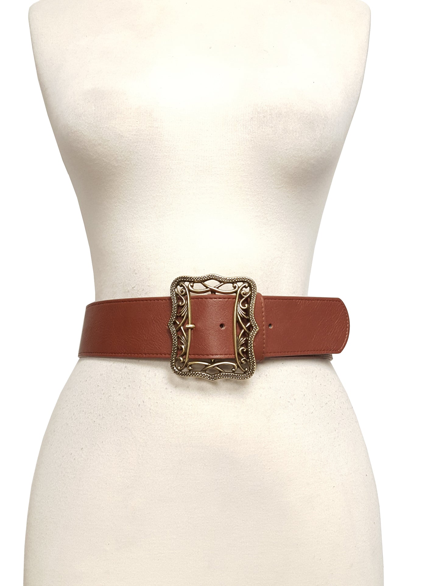 Belt: Wide Width Belt with filigree cutout buckle
