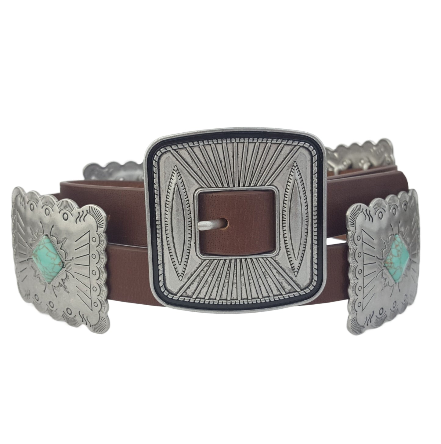 Belt: Western Rectangular Concho Belt w. Genuine Leather belt