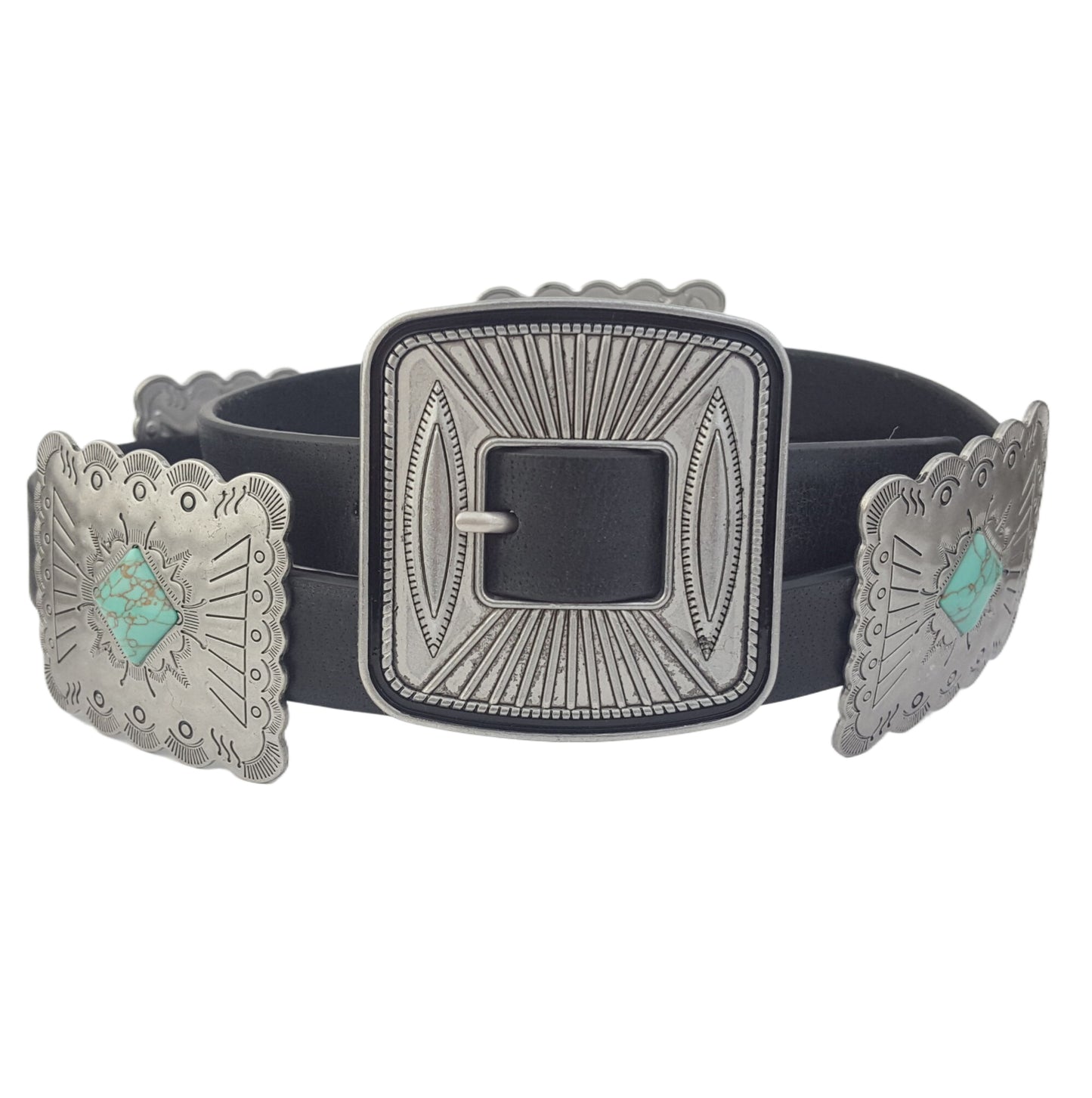 Belt: Western Rectangular Concho Belt w. Genuine Leather belt