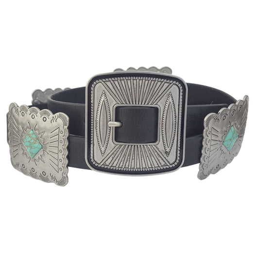 Belt: Western Rectangular Concho Belt w. Genuine Leather belt