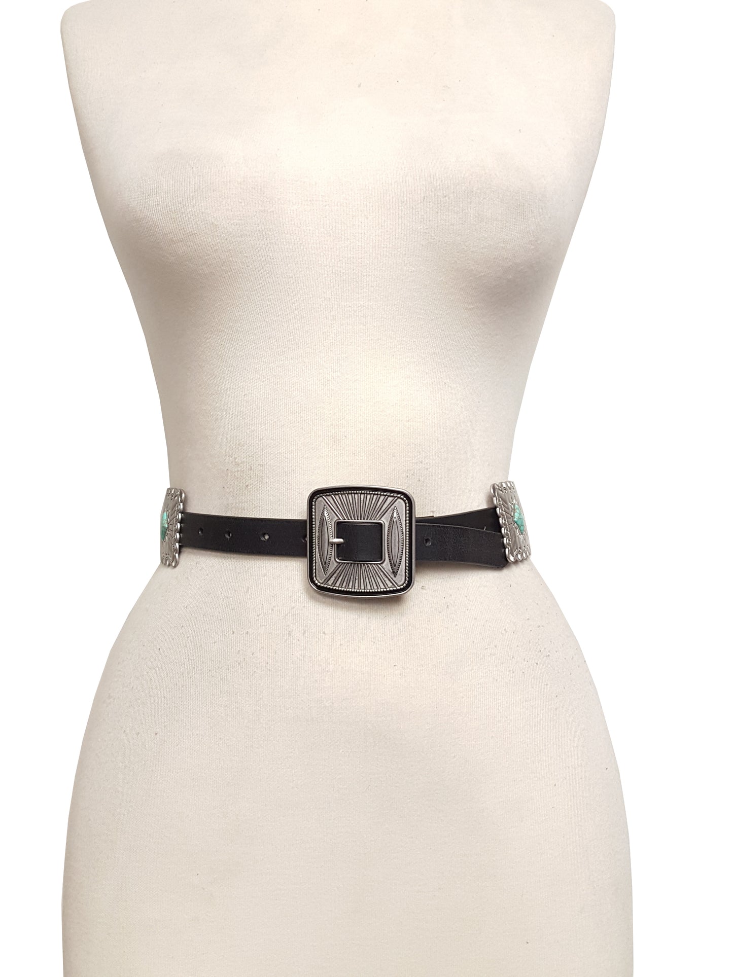 Belt: Western Rectangular Concho Belt w. Genuine Leather belt