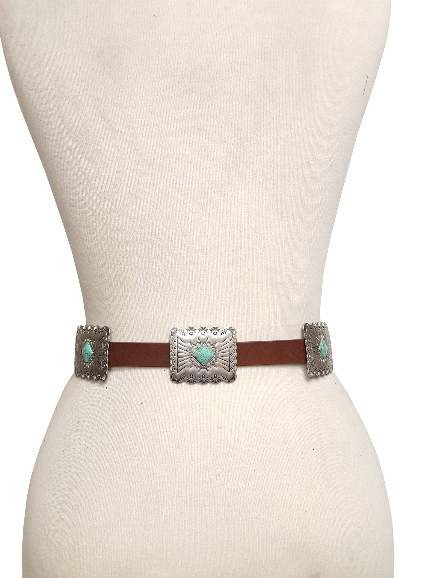 Belt: Western Rectangular Concho Belt w. Genuine Leather belt