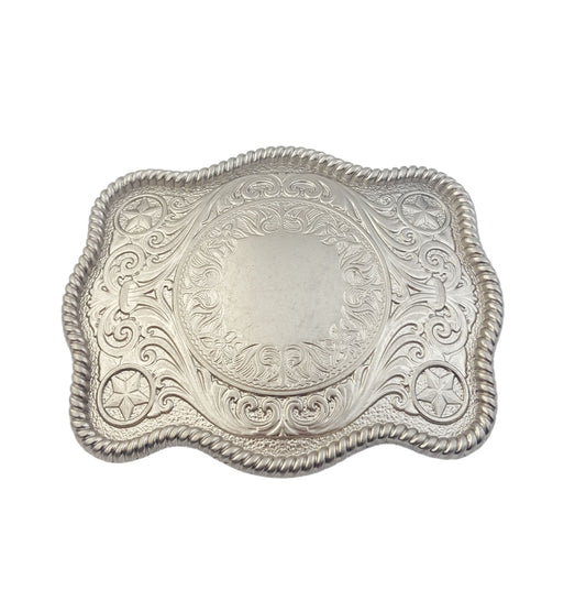 Buckle: Buckle: Western Inspired Matte Silver Plaque Buckle