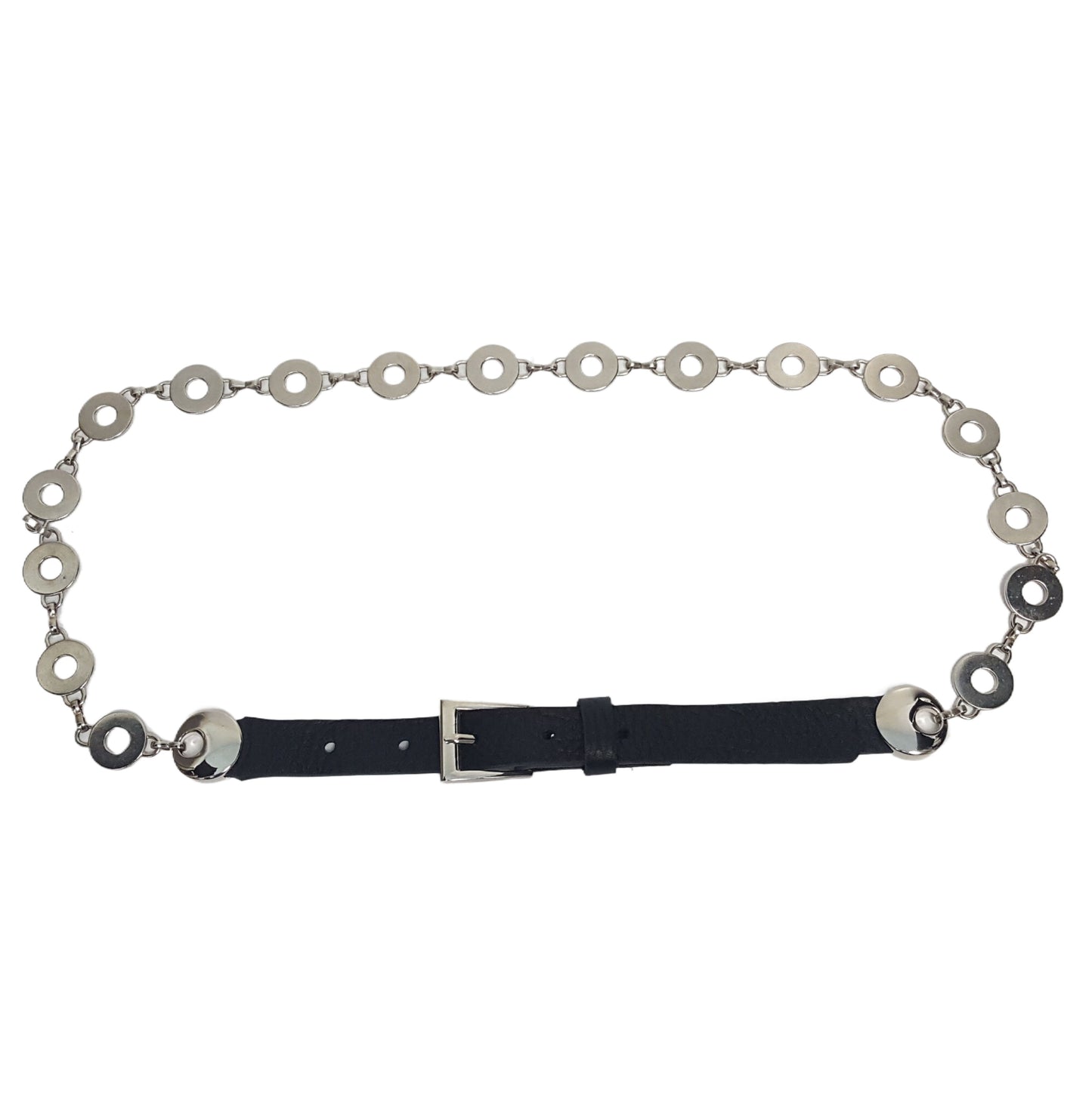 Belt Sale: Silver O-Ring Chain Belt with leather tabs