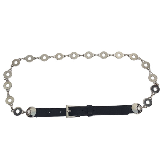 Belt Sale: Silver O-Ring Chain Belt with leather tabs