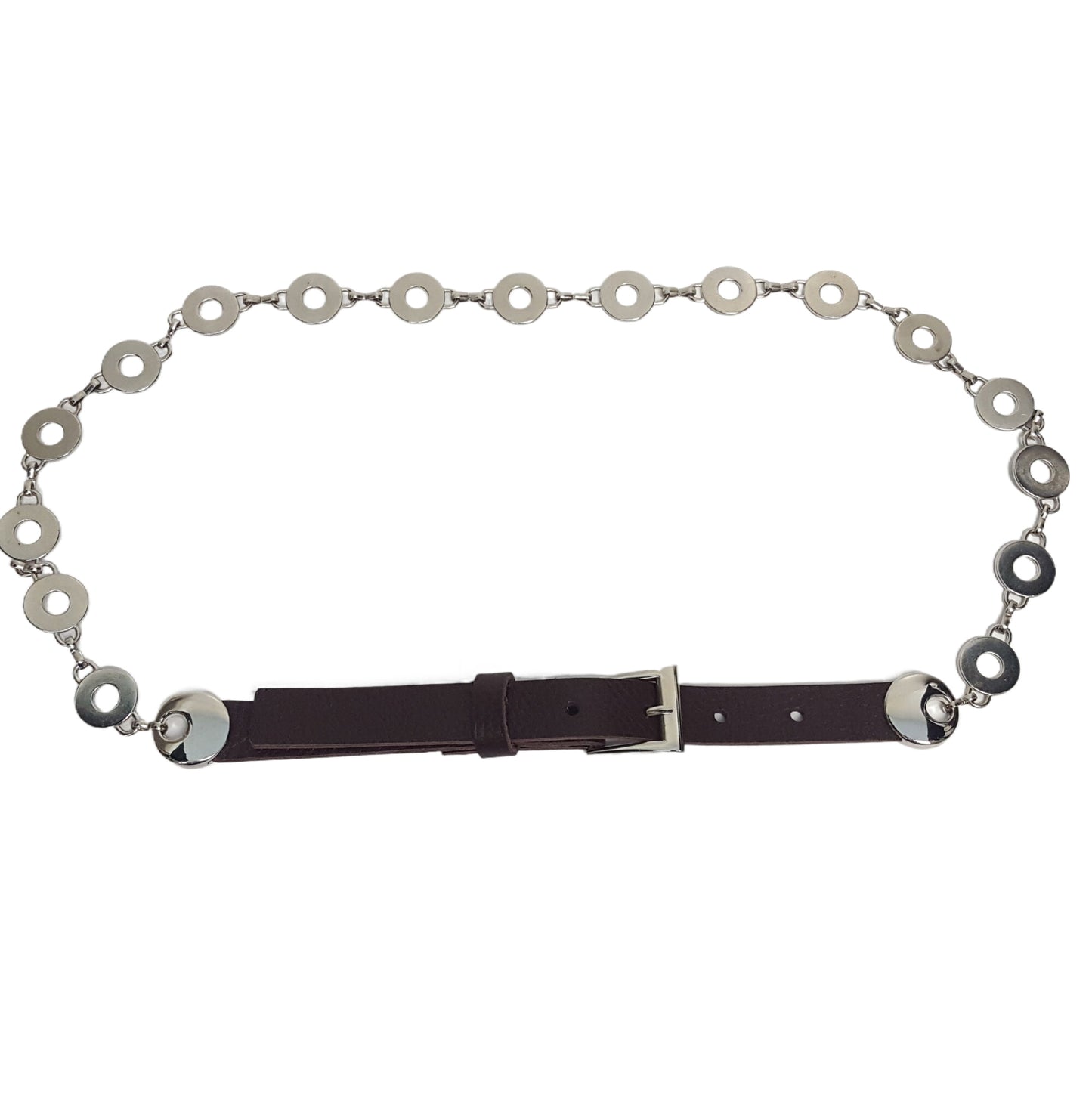 Belt Sale: Silver O-Ring Chain Belt with leather tabs