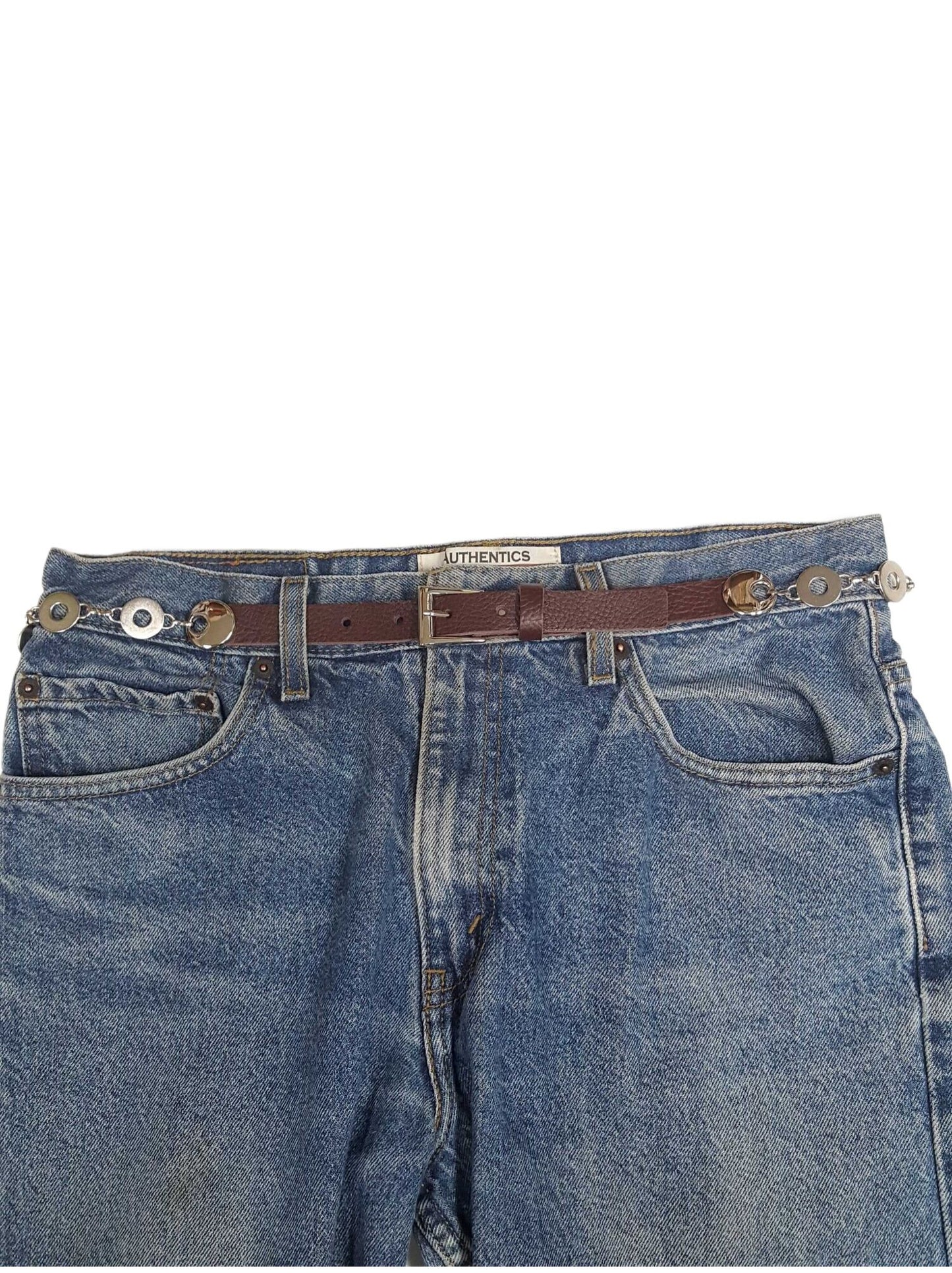 Belt Sale: Silver O-Ring Chain Belt with leather tabs