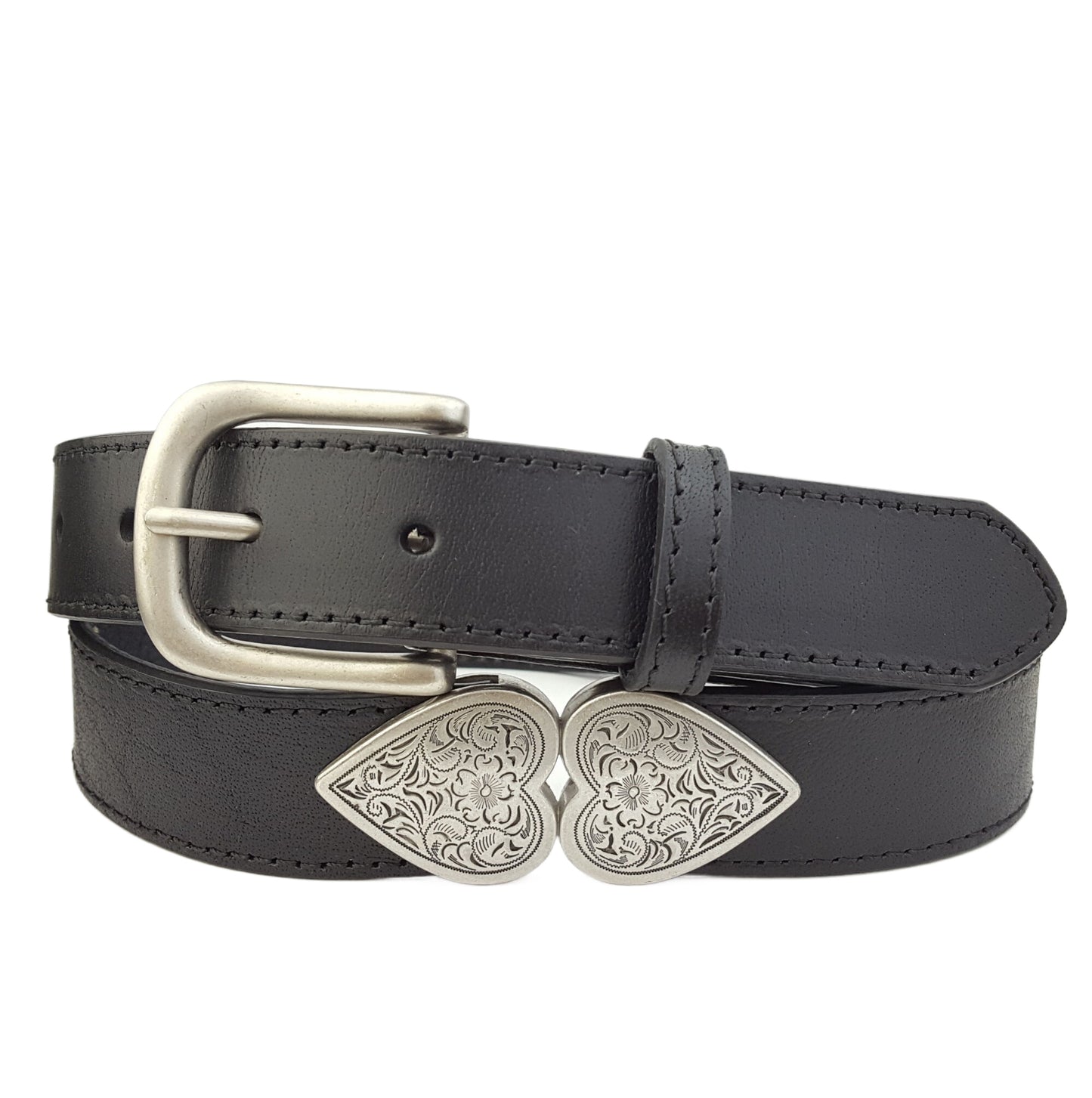 Belt: Genuine Leather Belt with Silver Heart Connectors