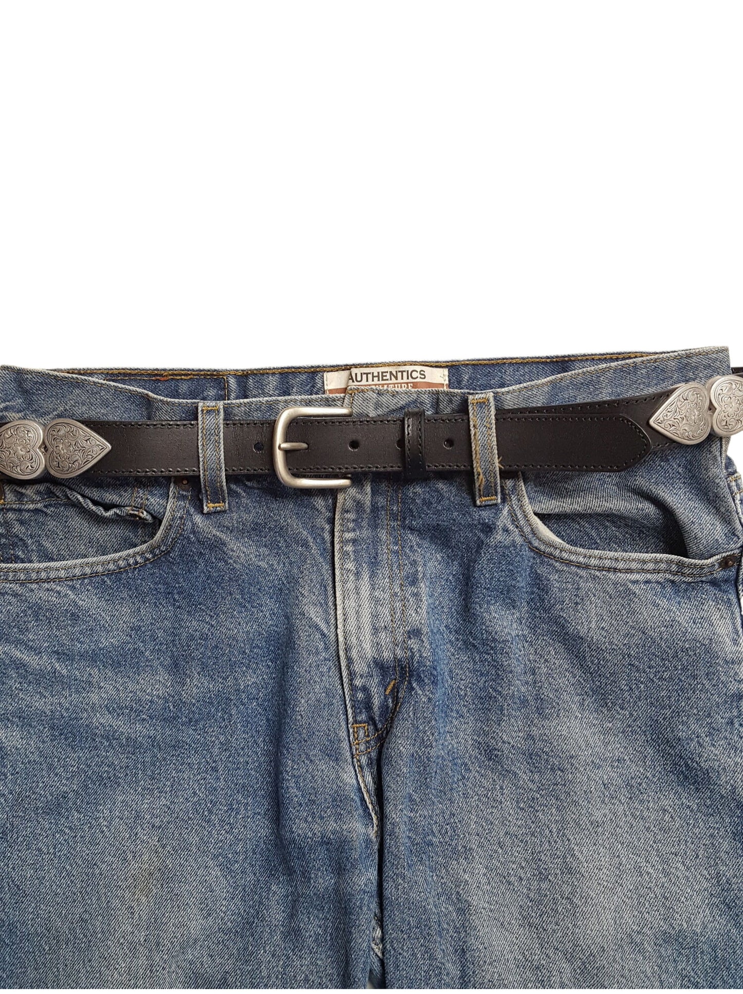 Belt: Genuine Leather Belt with Silver Heart Connectors