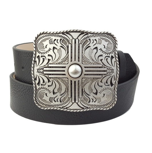 Belt: Western-Inspired Silver Buckle Belt