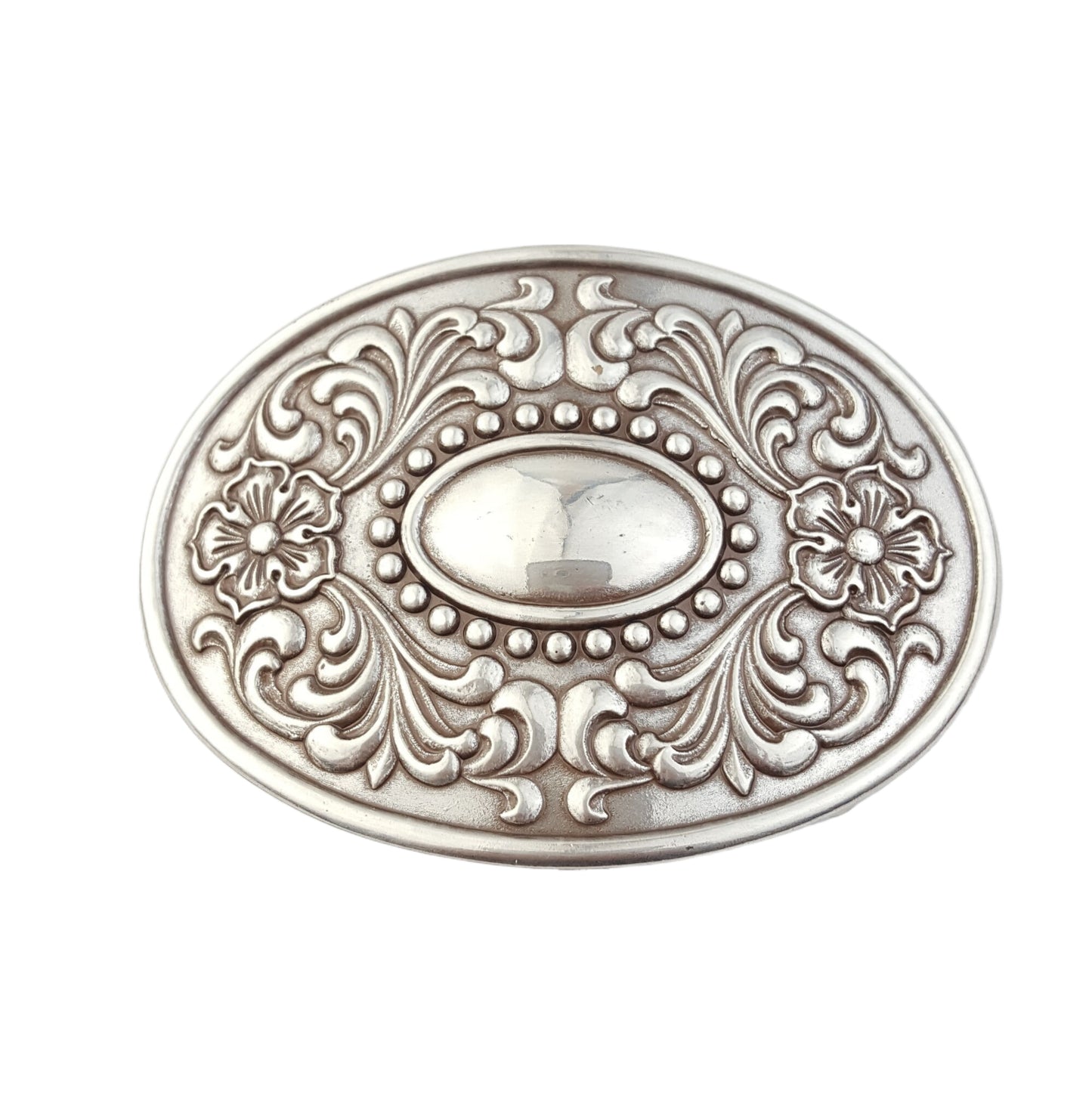 Buckle: Quality Western Floral Etched Oval Belt Buckle