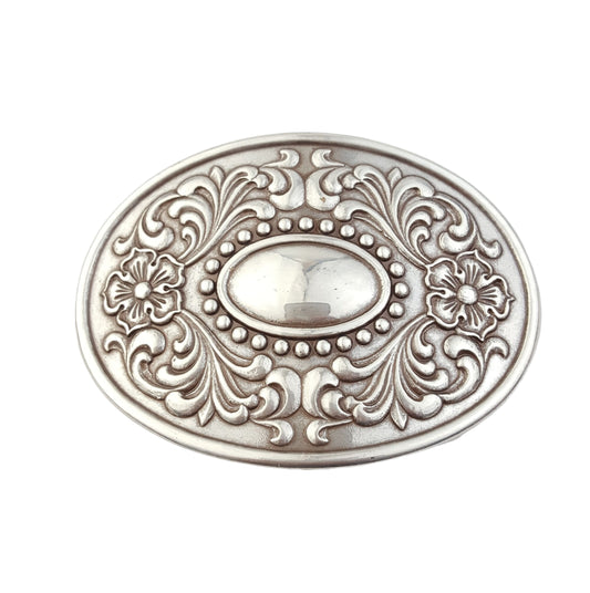 Buckle: Quality Western Floral Etched Oval Belt Buckle