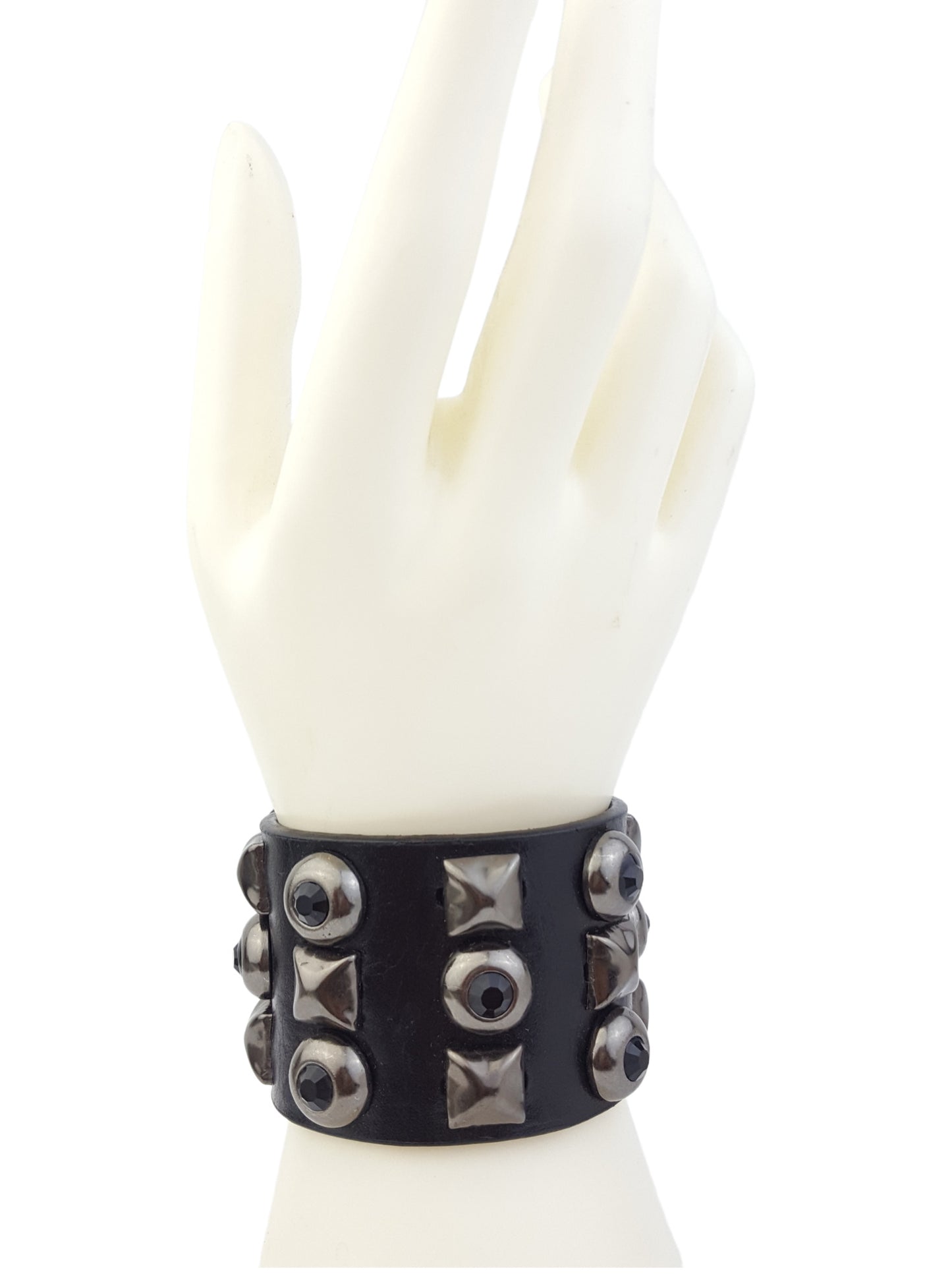 Bracelet: Genuine Black Leather Cuff with studs