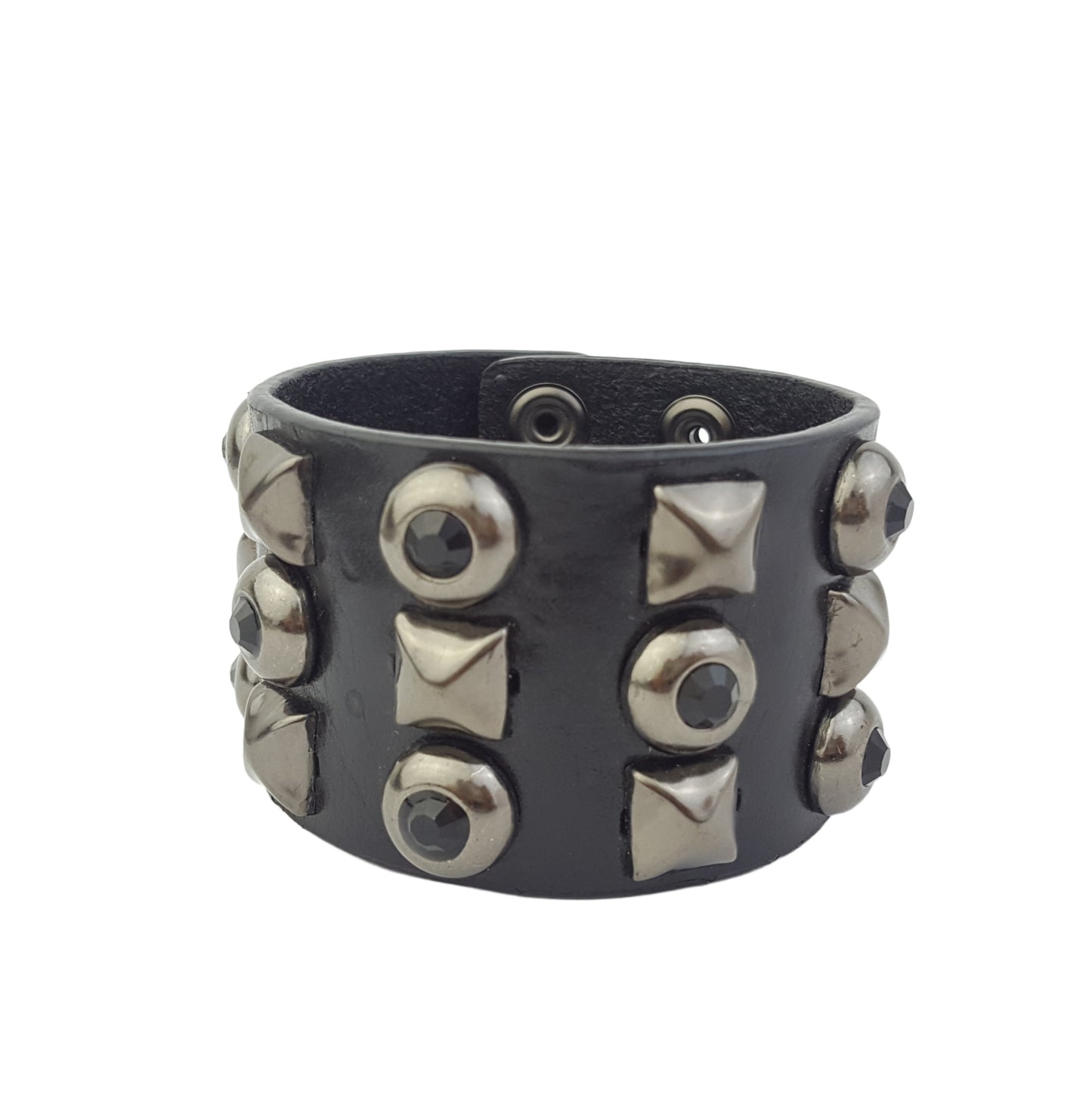 Bracelet: Genuine Black Leather Cuff with studs