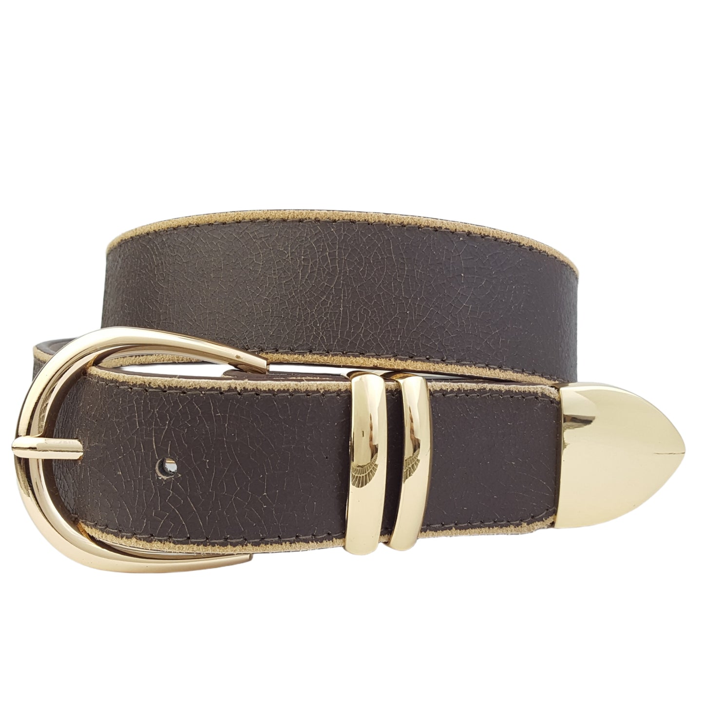 Belt: Vintage Leather belt with Shiny Gold Buckle set