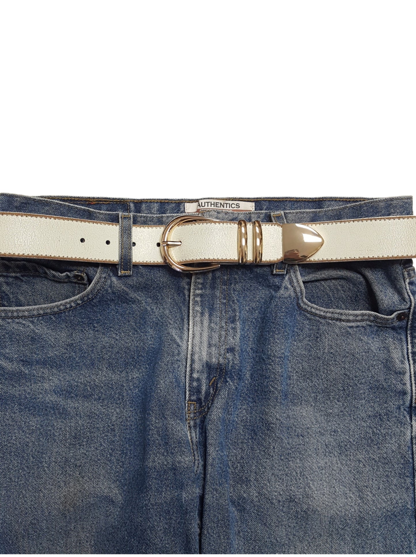 Belt: Vintage Leather belt with Shiny Gold Buckle set
