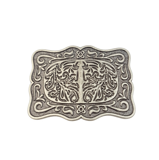 Buckle: Rectangular Floral-Etched Belt Buckle