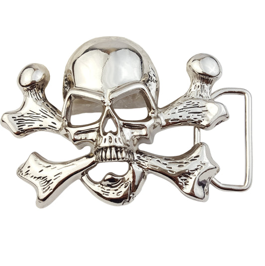 Buckle: Chrome Silver Skull and Cross bone Buckle