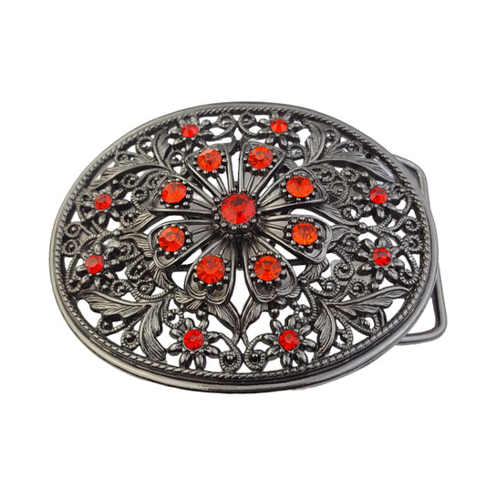 Buckle: Oval Western-Inspired Buckle with Floral Design
