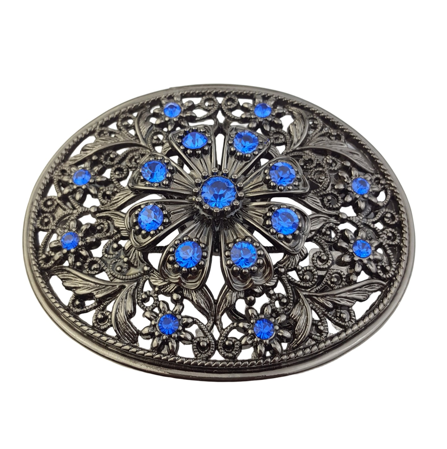 Buckle: Oval Western-Inspired Buckle with Floral Design