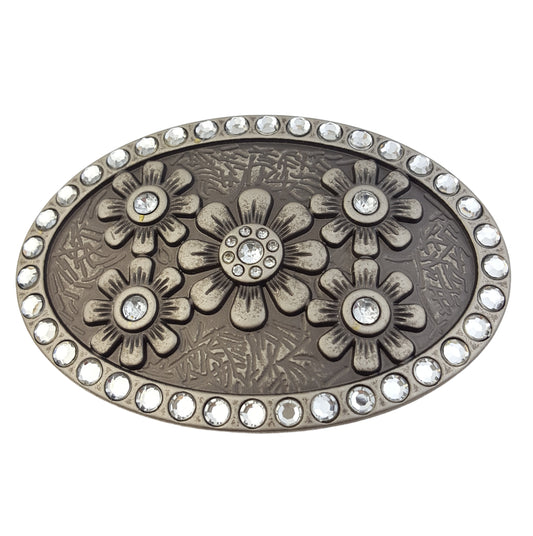 Buckle: Oval Western Style w. Daisy Flower Buckle