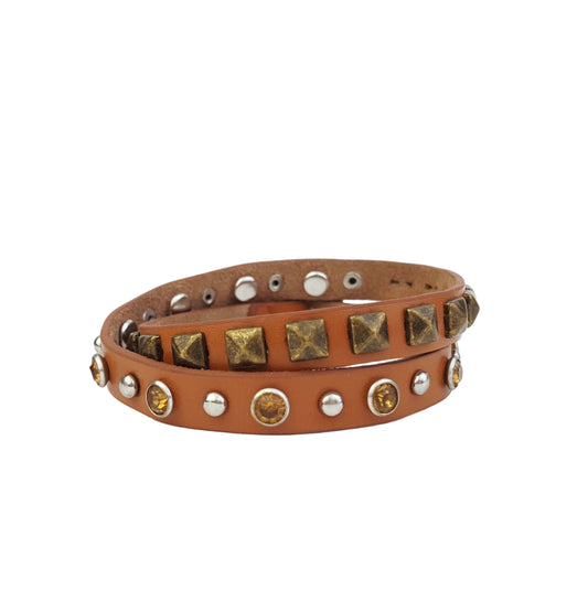 Bracelet: Double Wrap Tan studded band for wrist or anklet