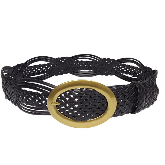 Belt: Hand Braided Leather Belt with Oval Brass Buckle