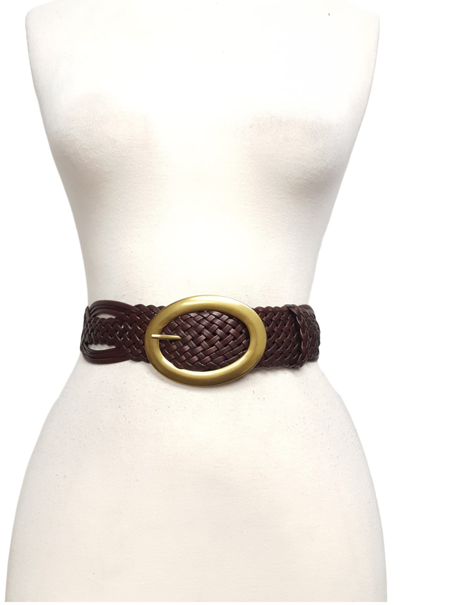 Belt: Hand Braided Leather Belt with Oval Brass Buckle