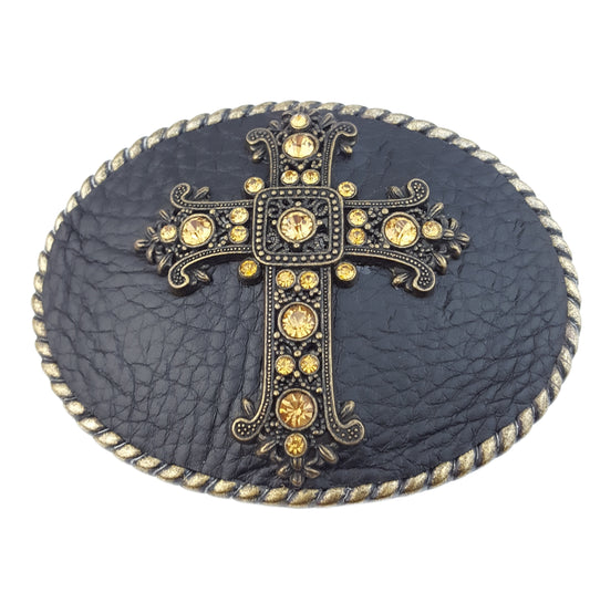 Buckle: Oval Western Buckle with Black Leather Inlay