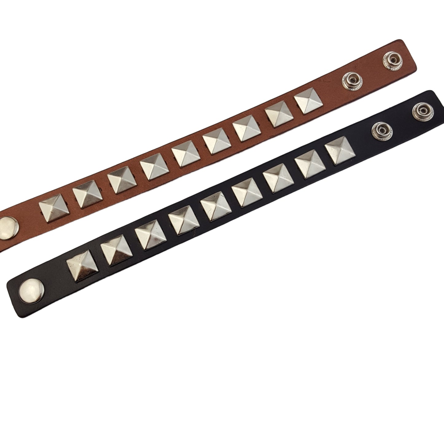 Bracelet: Leather Cuff with Silver Pyramid studs