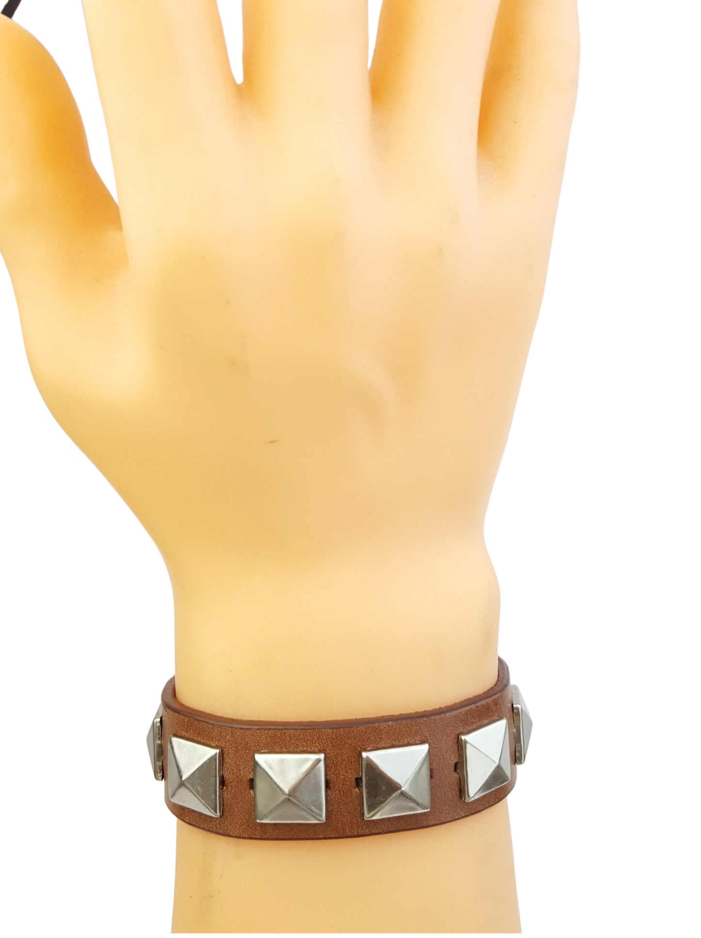 Bracelet: Leather Cuff with Silver Pyramid studs