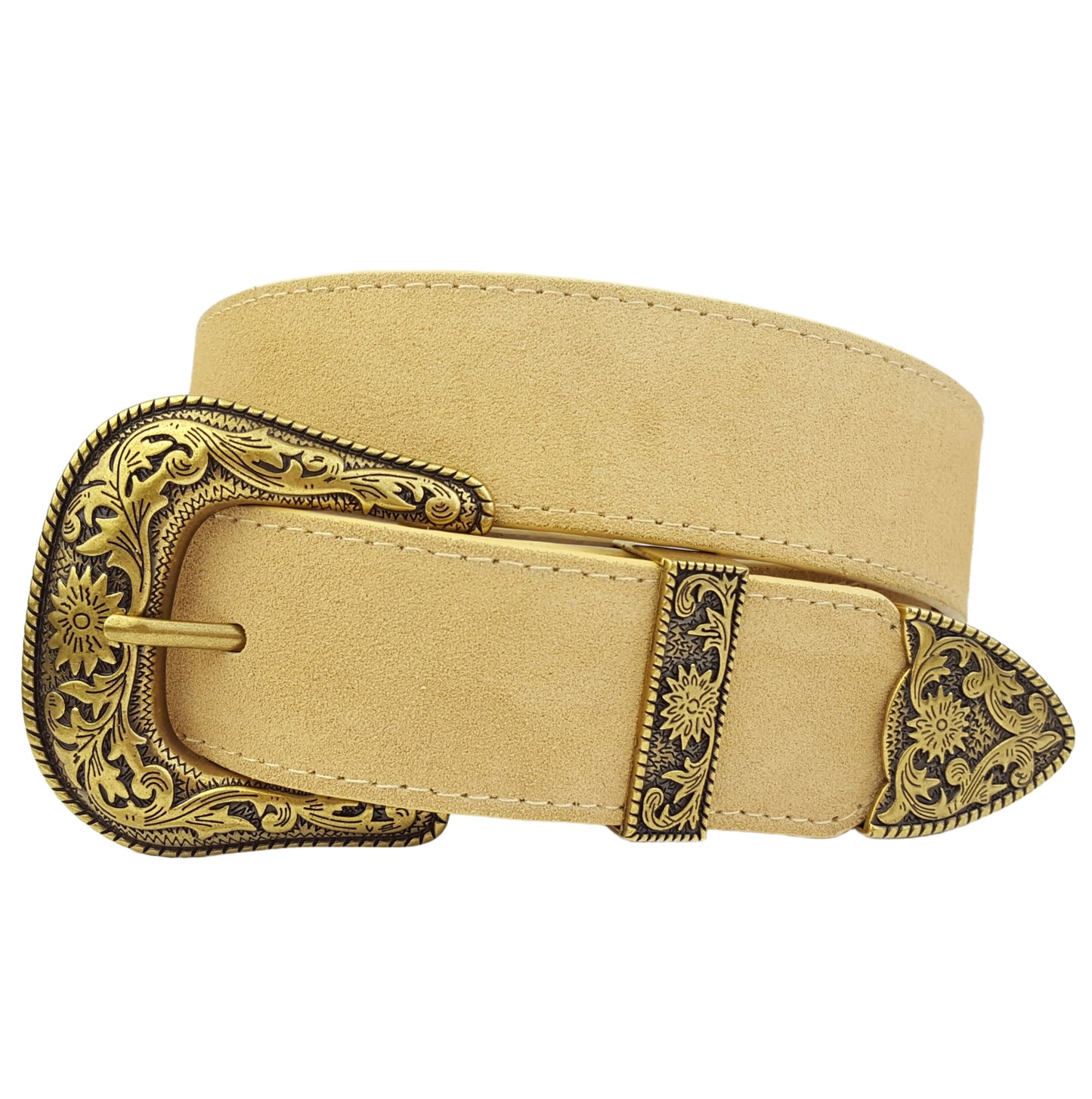 Belt: Genuine Suede Belt with Gold Western Buckle set
