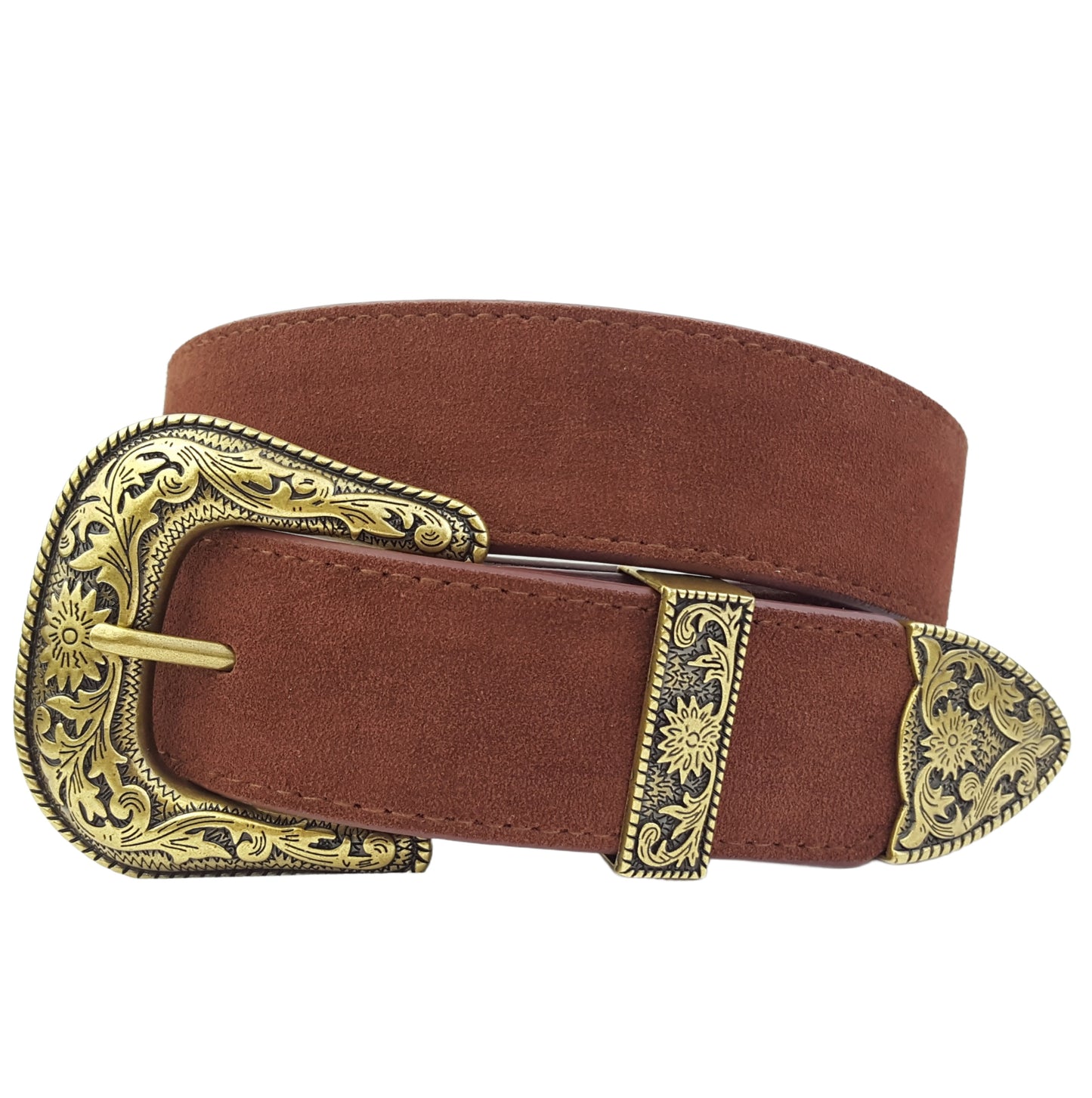 Belt: Genuine Suede Belt with Gold Western Buckle set
