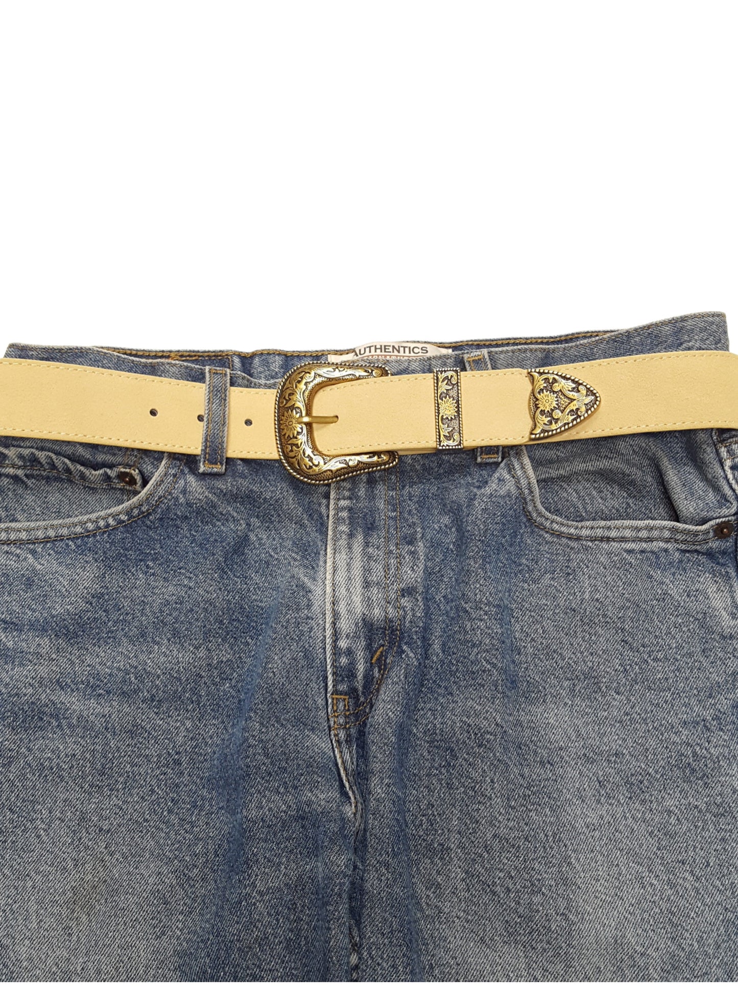 Belt: Genuine Suede Belt with Gold Western Buckle set