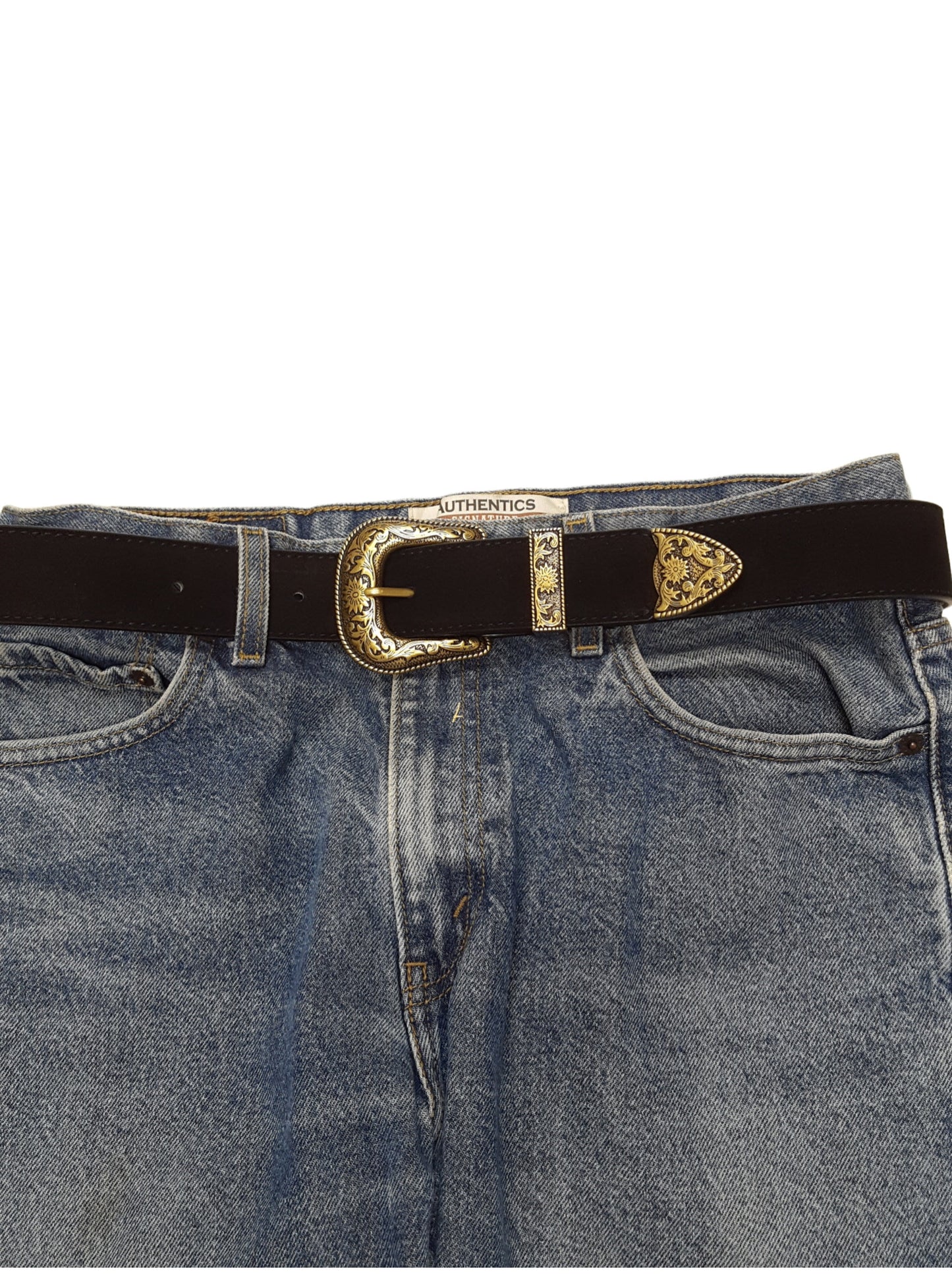 Belt: Genuine Suede Belt with Gold Western Buckle set