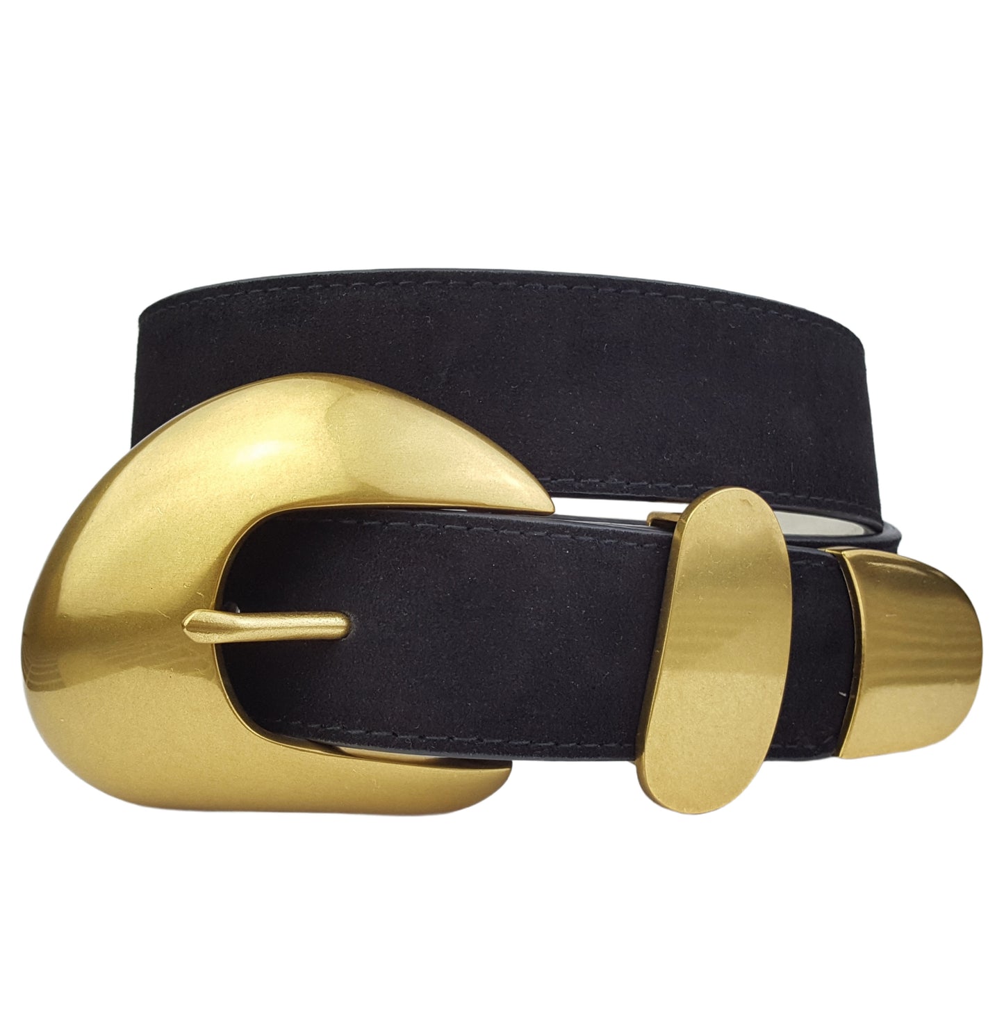 Belt: Vintage Brass Statement Buckle set w. Genuine Suede Belt
