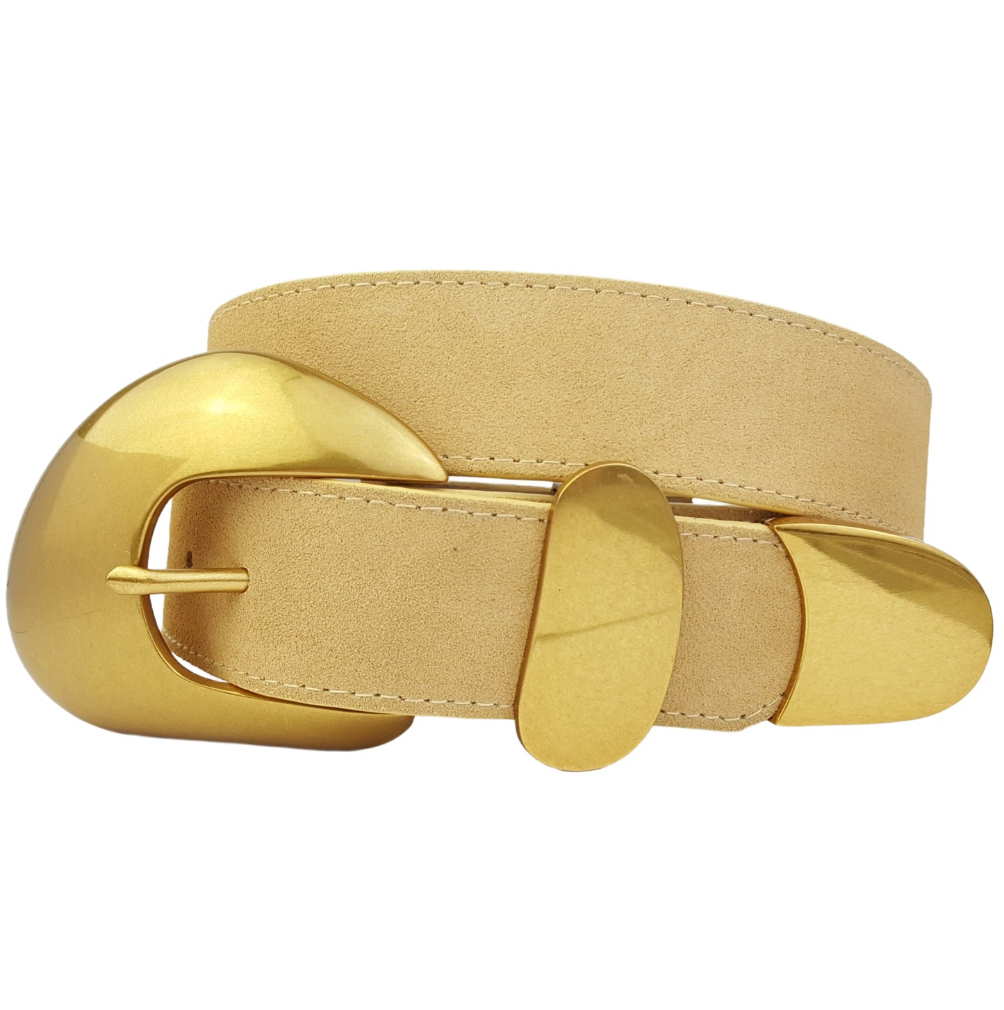Belt: Vintage Brass Statement Buckle set w. Genuine Suede Belt