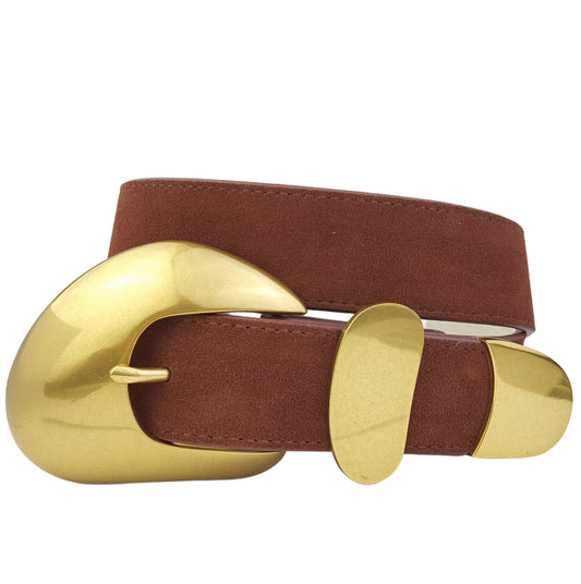 Belt: Vintage Brass Statement Buckle set w. Genuine Suede Belt