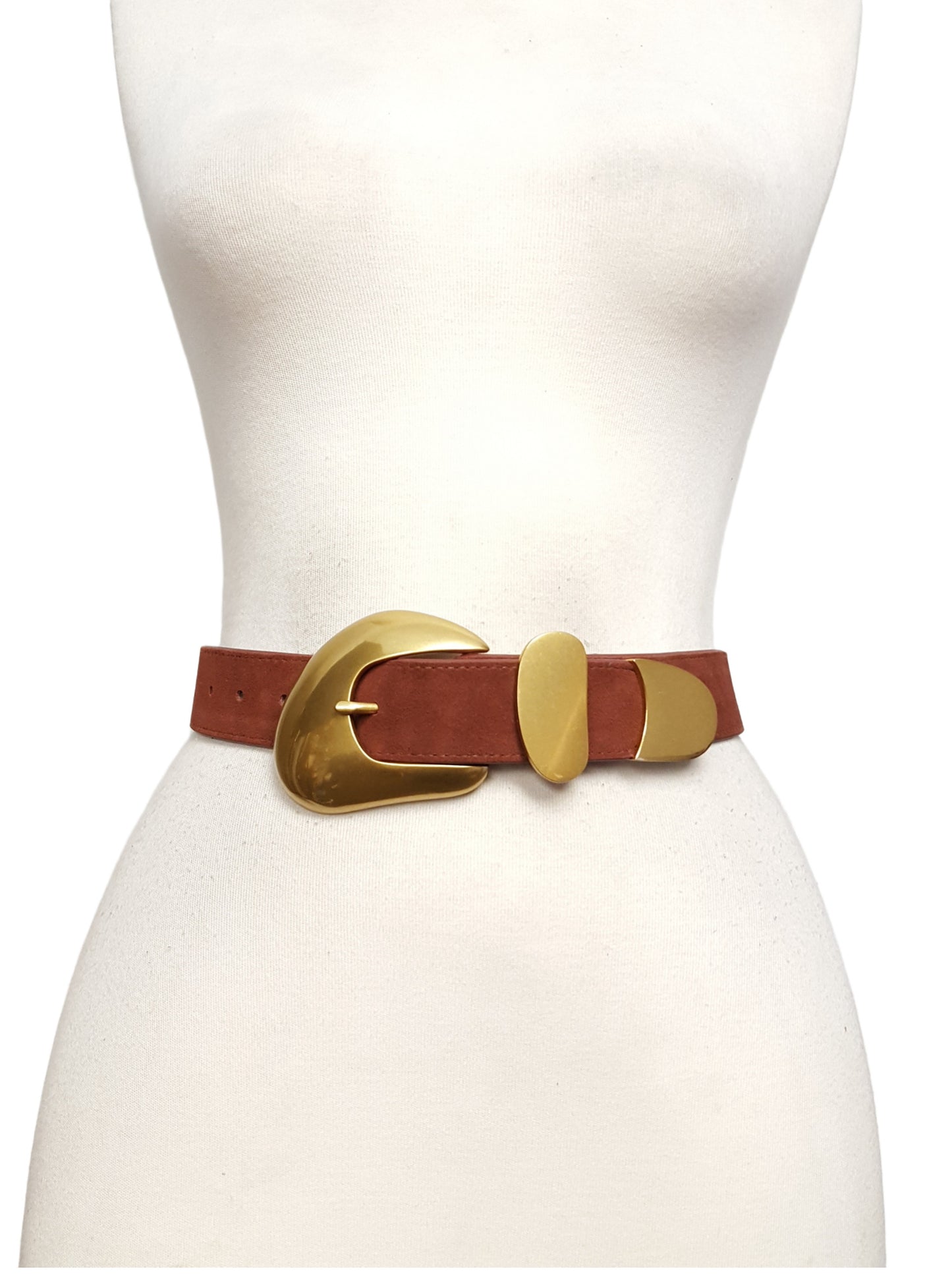 Belt: Vintage Brass Statement Buckle set w. Genuine Suede Belt