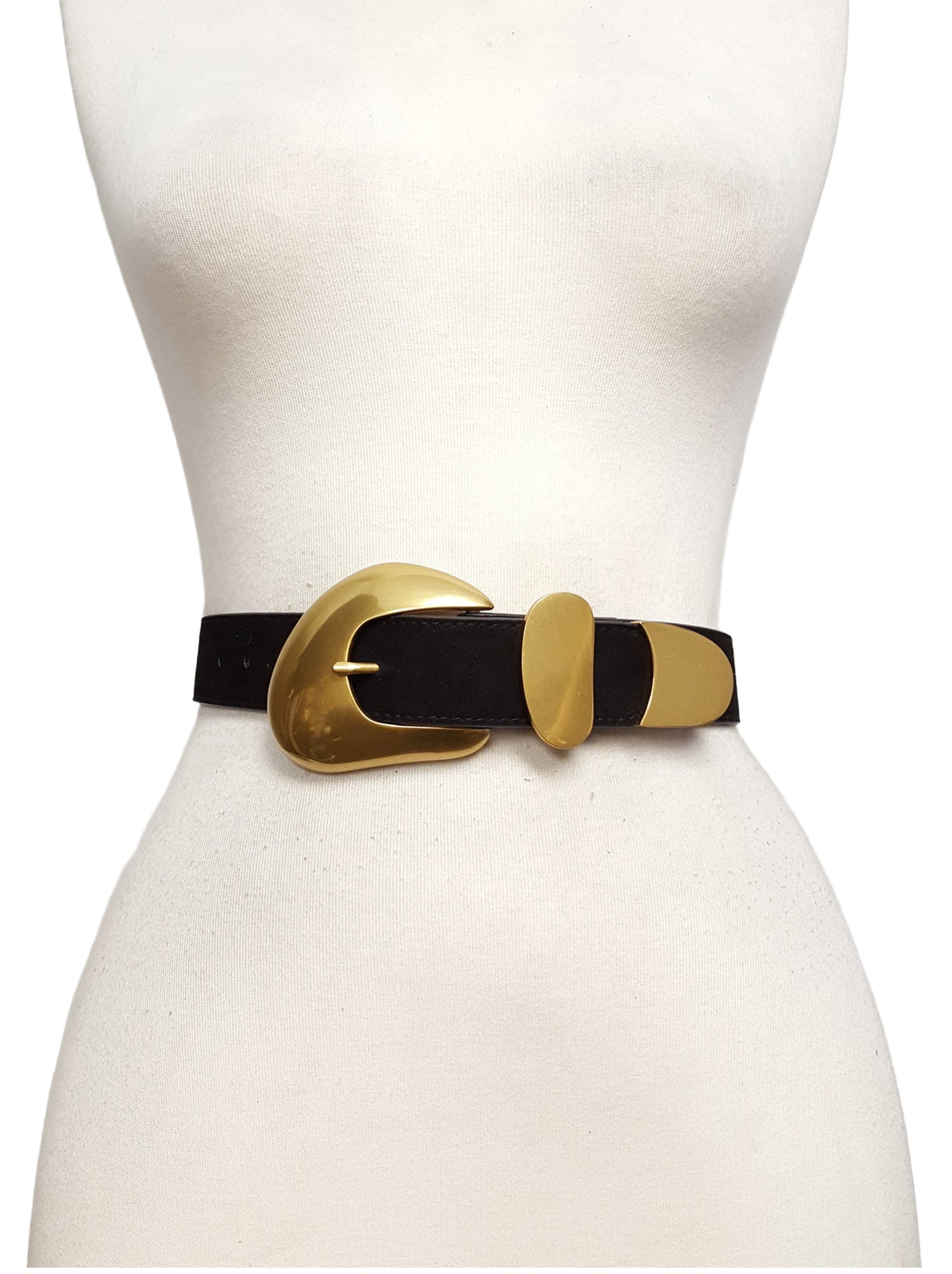 Belt: Vintage Brass Statement Buckle set w. Genuine Suede Belt