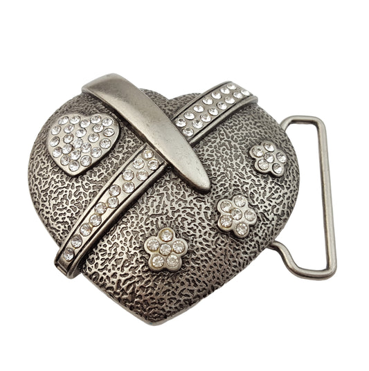 Buckle: Antique Silver Heart Buckle w. crystals