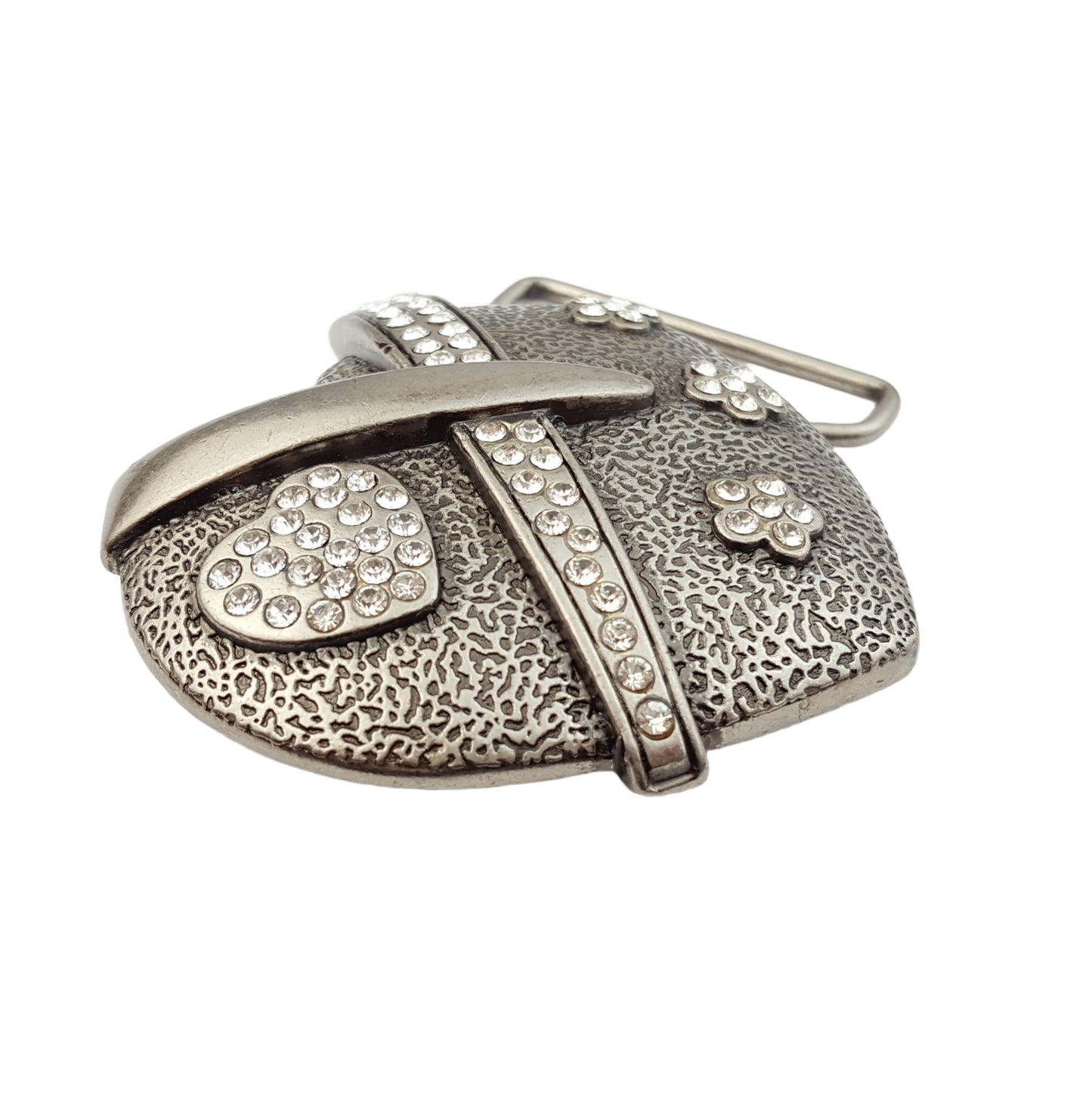 Buckle: Antique Silver Heart Buckle w. crystals
