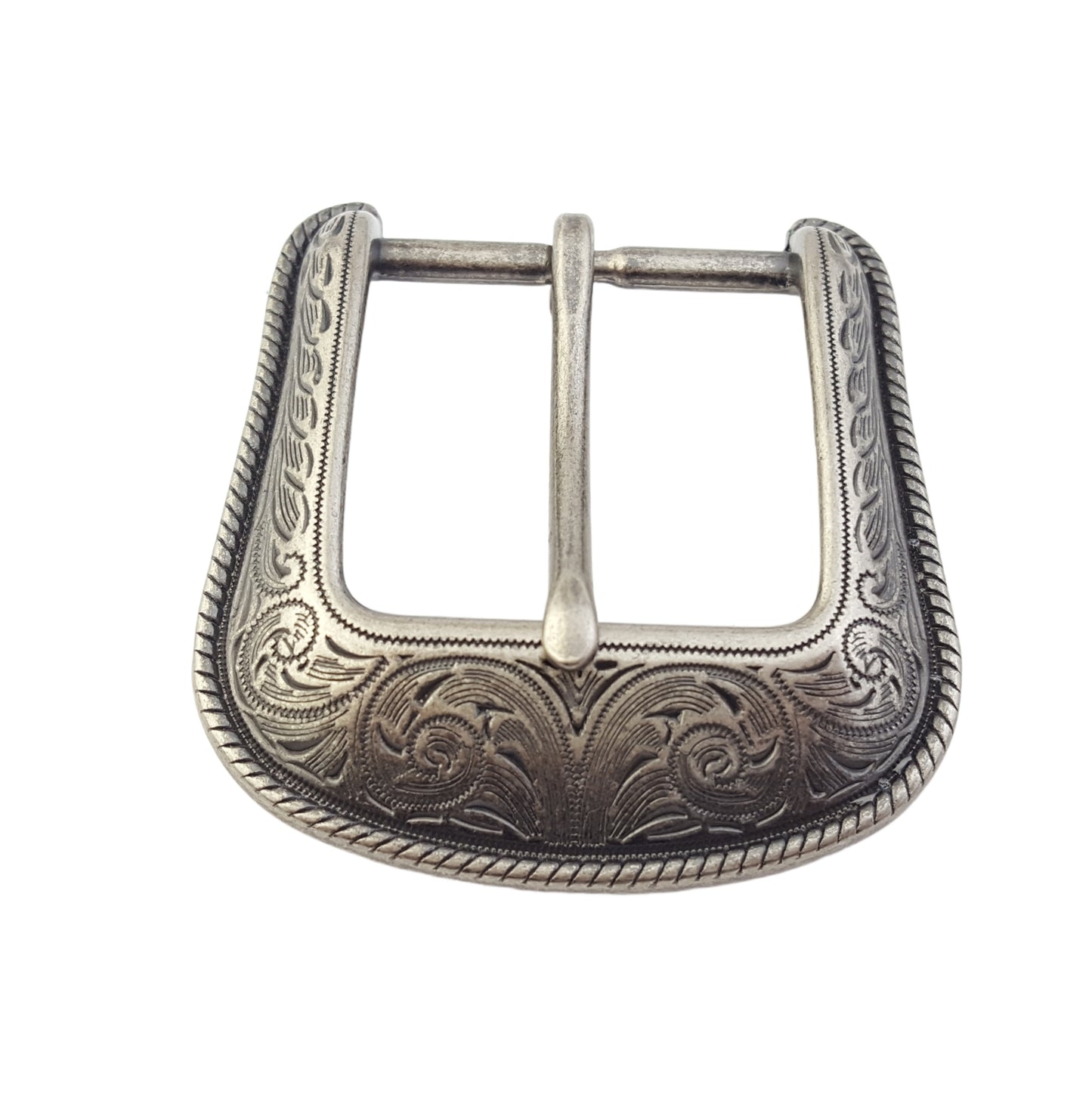 Buckle: Antique Silver Western Floral Etched Buckle