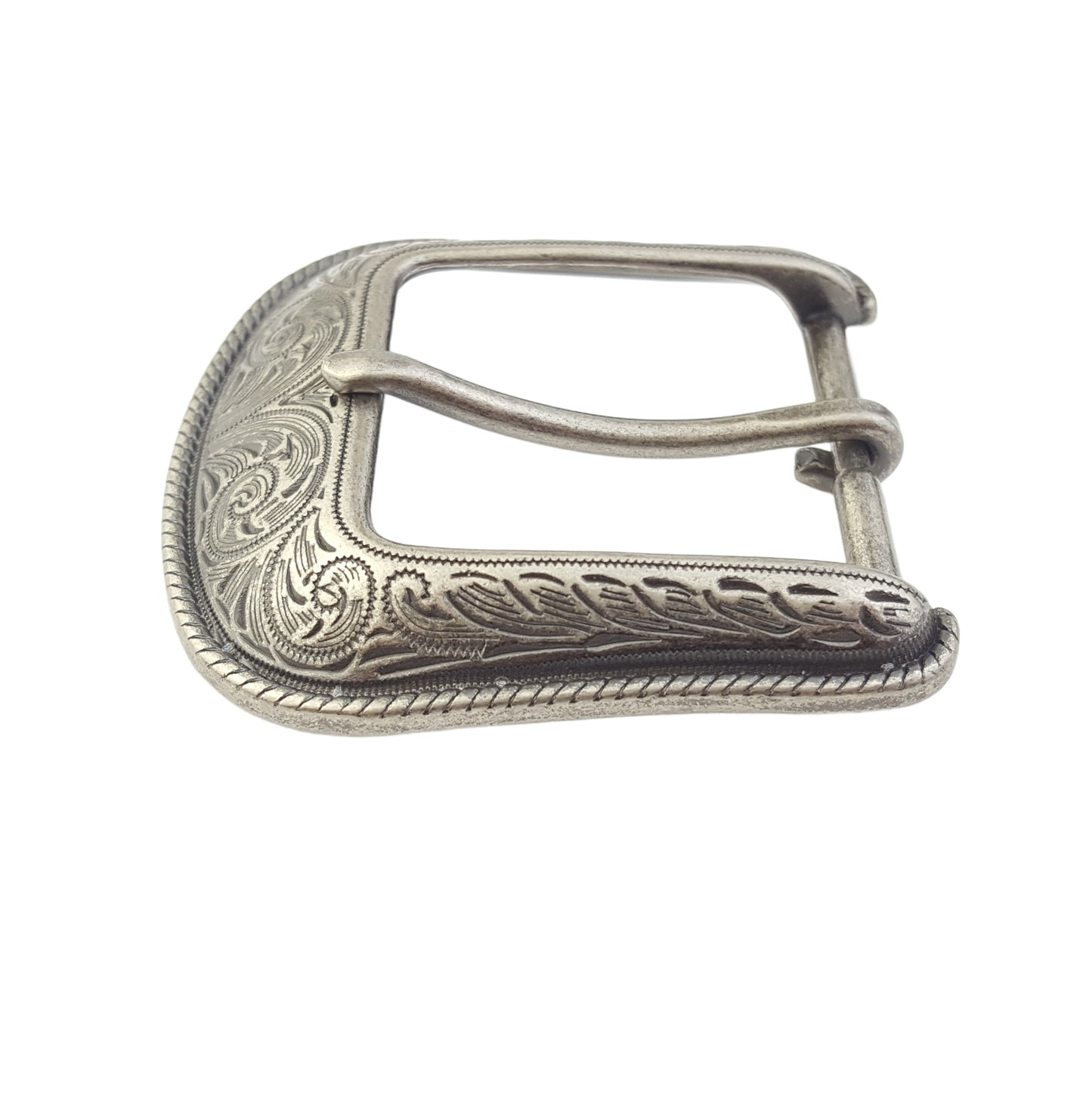 Buckle: Antique Silver Western Floral Etched Buckle