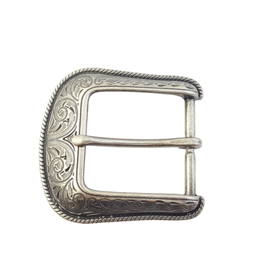 Buckle: Antique Silver Western Floral Etched Buckle