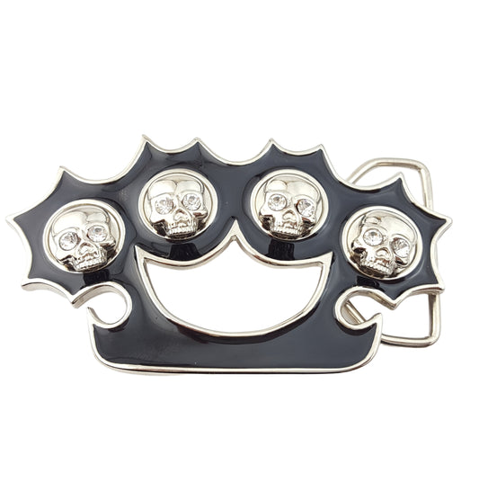Buckle Sale: Black Knuckle Buckle with Silver Skulls